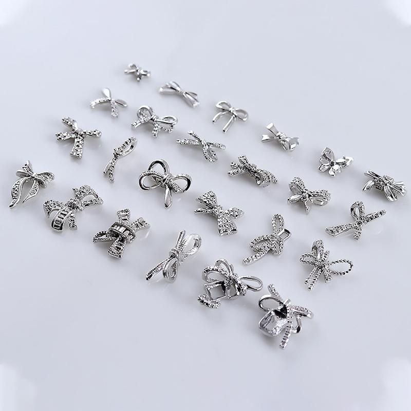 10Pcs Silver Alloy Nail Art Bow Charms Accessories Parts For Manicure Does Retro Nails Decoration Design Supplies