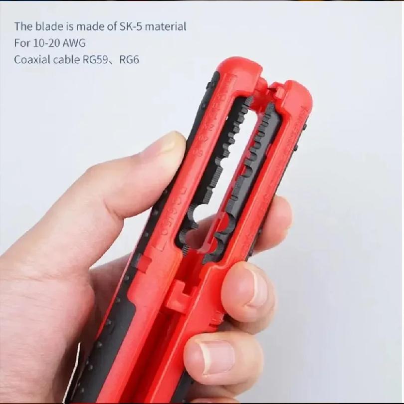 Portable Multifunctional Wire Stripper and Cutter Steel Construction Non Slip Handle Red Black Design with Clip for Easy Carry