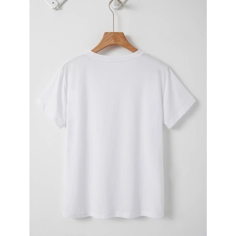 European sizes [Graphic Print T-Shirt] Graphic Print T-Shirt, Short Sleeve Crew Neck Casual Top for Summer & Spring, Women's Clothing