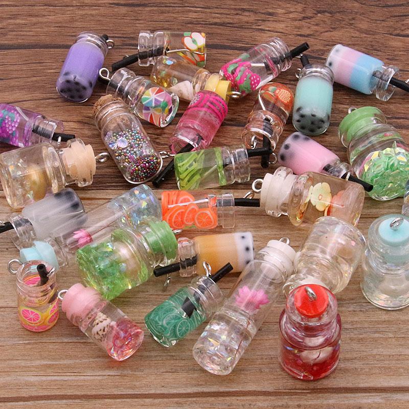 10Pcs 8-30 Styles Mix Glass Bottles Milk Tea Cup Ball Earring Charms Diy Findings Keychain Bracelets Pendant For Jewelry Making