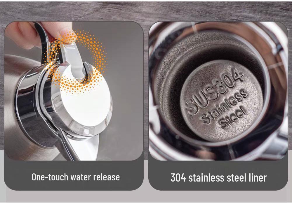 European Style 304 Stainless Steel Double-Layer Vacuum Thermos Flask, Large Capacity Roman Pot for Home Use, Anti-Scald.