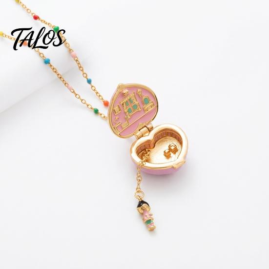 Talos Openable Heart Charm Necklace, Box Pendant with Mini Figurine, Women Tiny Locket Gift for Wife Girlfriend Anniversary