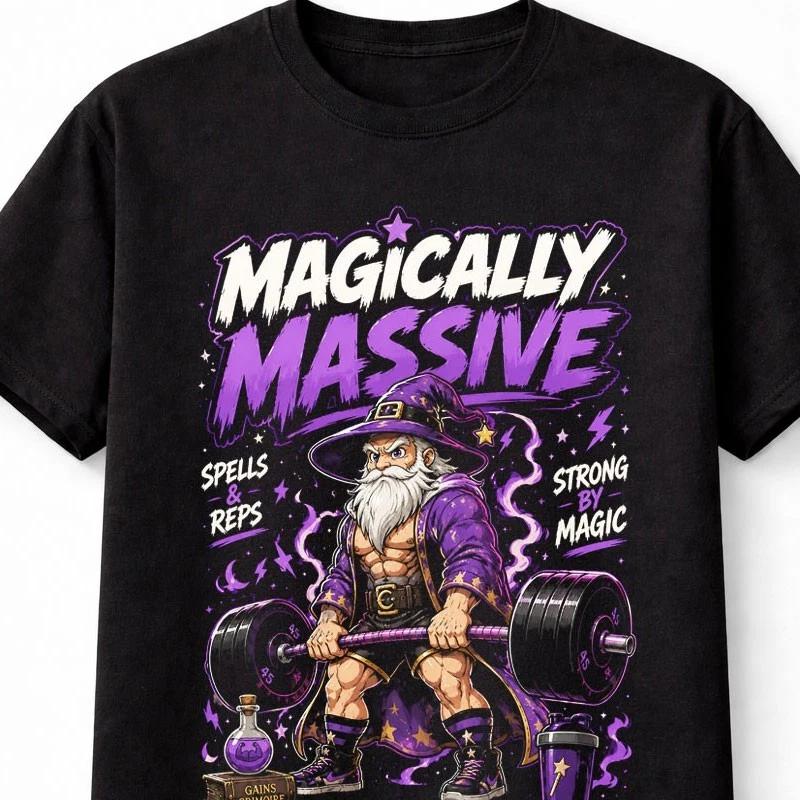 Magically Massive Wizard Gym Humor Bodybuilding Steroid Joke Unisex TShirt S