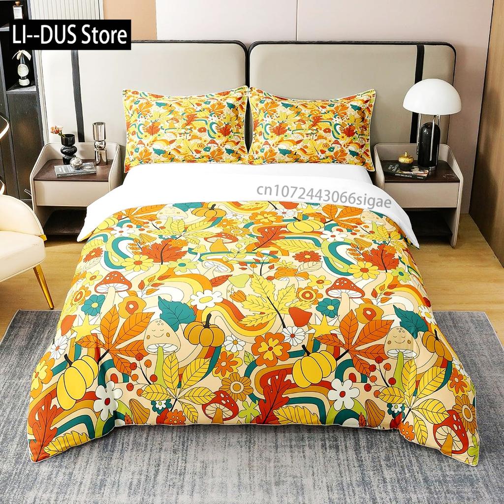 Floral Bedding Set Full Size Colorful Flowers Comforter Cover for Girls Child Duvet Cover Bedroom Decor with 2 Pillow Cases