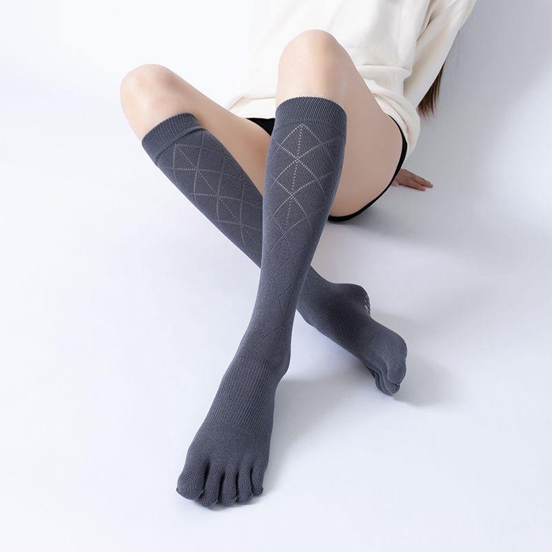 

High Quality Yoga Socks Non Slip Professional Female Fall and Winter Five Finger Pilates Socks Dance Fitness Pressure Middle-Long Stockings Sand Ash