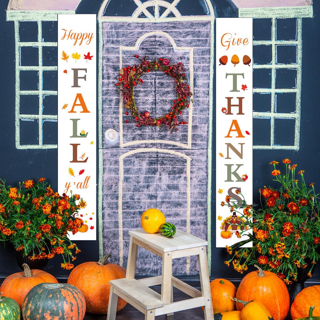 Thanksgiving Decorations For Household |Fall Decorations |Happy Fall Y'All & Give Thanks Porch Banners For Autumn Harvest Decorations