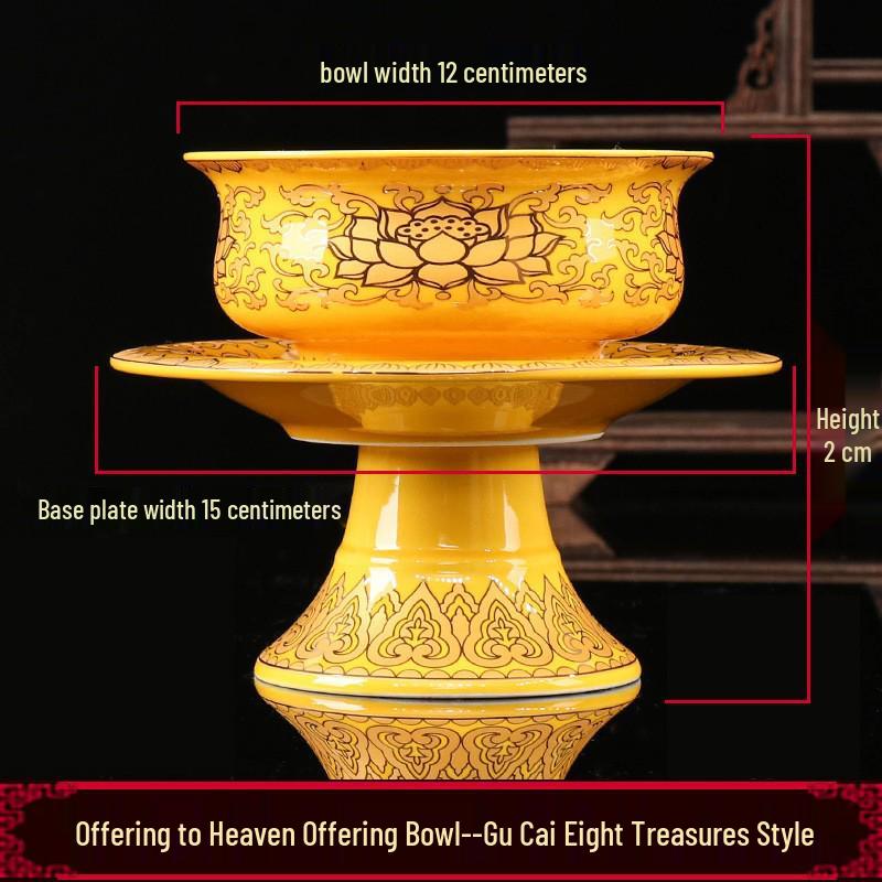Large Ceramic Offering Bowl Oil Lamp for Temple or Buddhist Hall Decoration, Fruit and Candle Holder