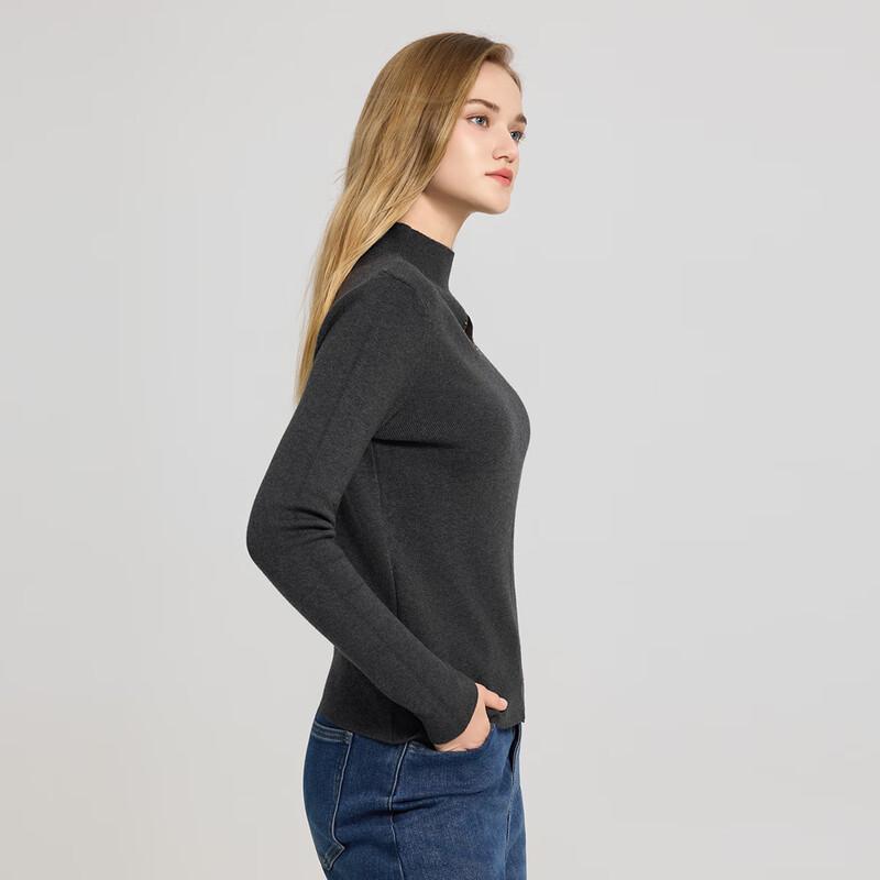 Women's Hollow Knit Half-High Collar Long Sleeve Top