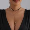 Retro Black Bead & Pearl Patchwork Long Necklace with Adjustable Sweater Chain - European & American Design.