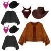 Set de Disfraz de Vaquero Occidental Unisex para Niños de 3 Piezas: Chaleco con Flecos, Sombrero y Pañuelo para Disfraz de Halloween, Fiesta de Juego de Rol de Vaquera