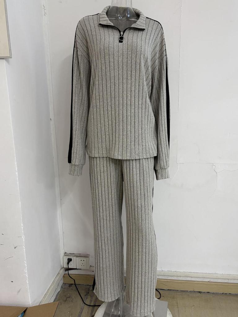 TUME Plus Size Ribbed Hoodie & Wide Leg Pants - Women's Autumn/Winter Casual Fashion Two-Piece Set