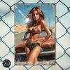 Retro Desert Scene Metal Tin Sign  Vintage Car  PinUp Girl Design WallMounted Home Decor for Car Enthusiasts Garage for M