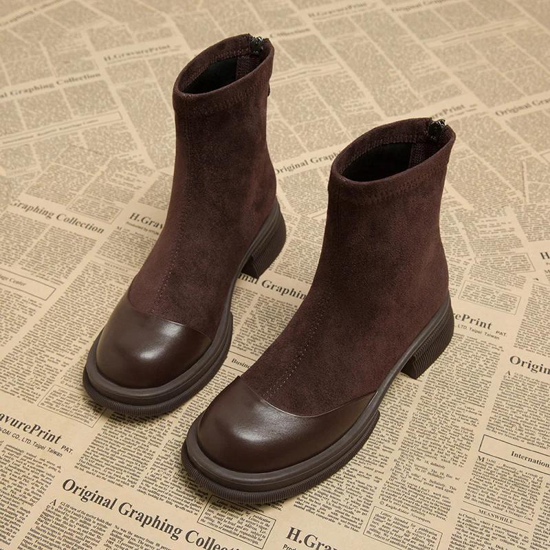 Móda Vintage Zimní Dámské Kotníkové Boty Módní Zadní Zipy Krátké Kotníkové Boty Designérský Čtvercový Nízký Podpatek Botas De Mujer