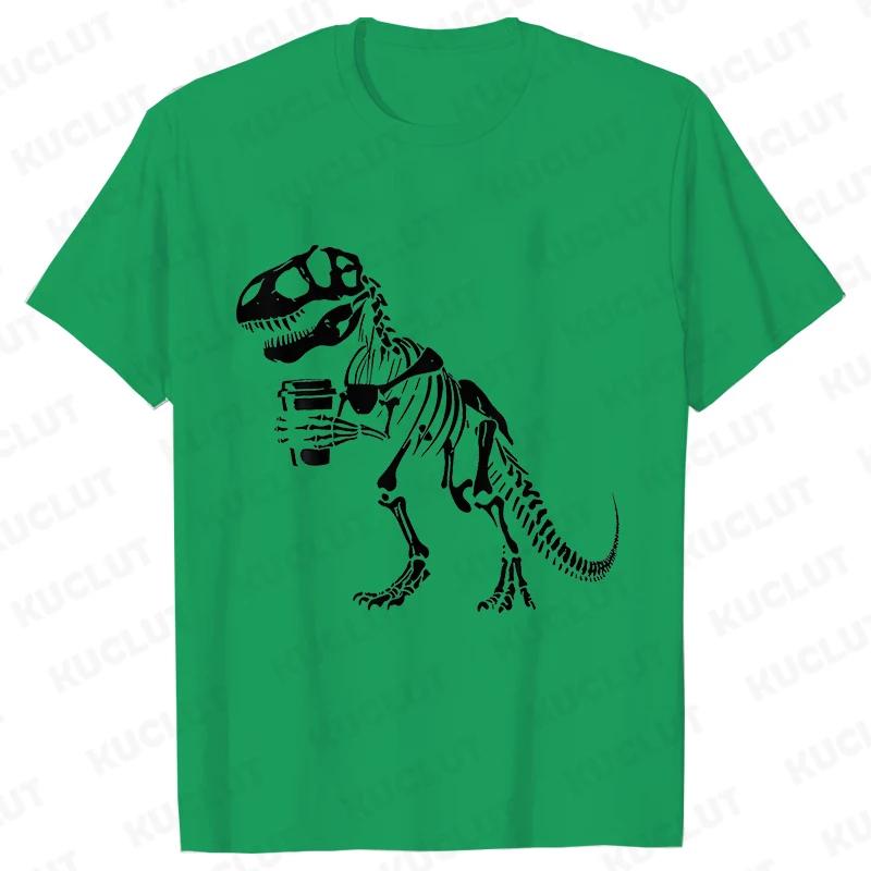 Funny Skeleton Dinosaur Shirt for Men Dinosaur Coffee T-shirts Short Sleeve Fashion Casual Funny Tee Skeleton Halloween Shirts