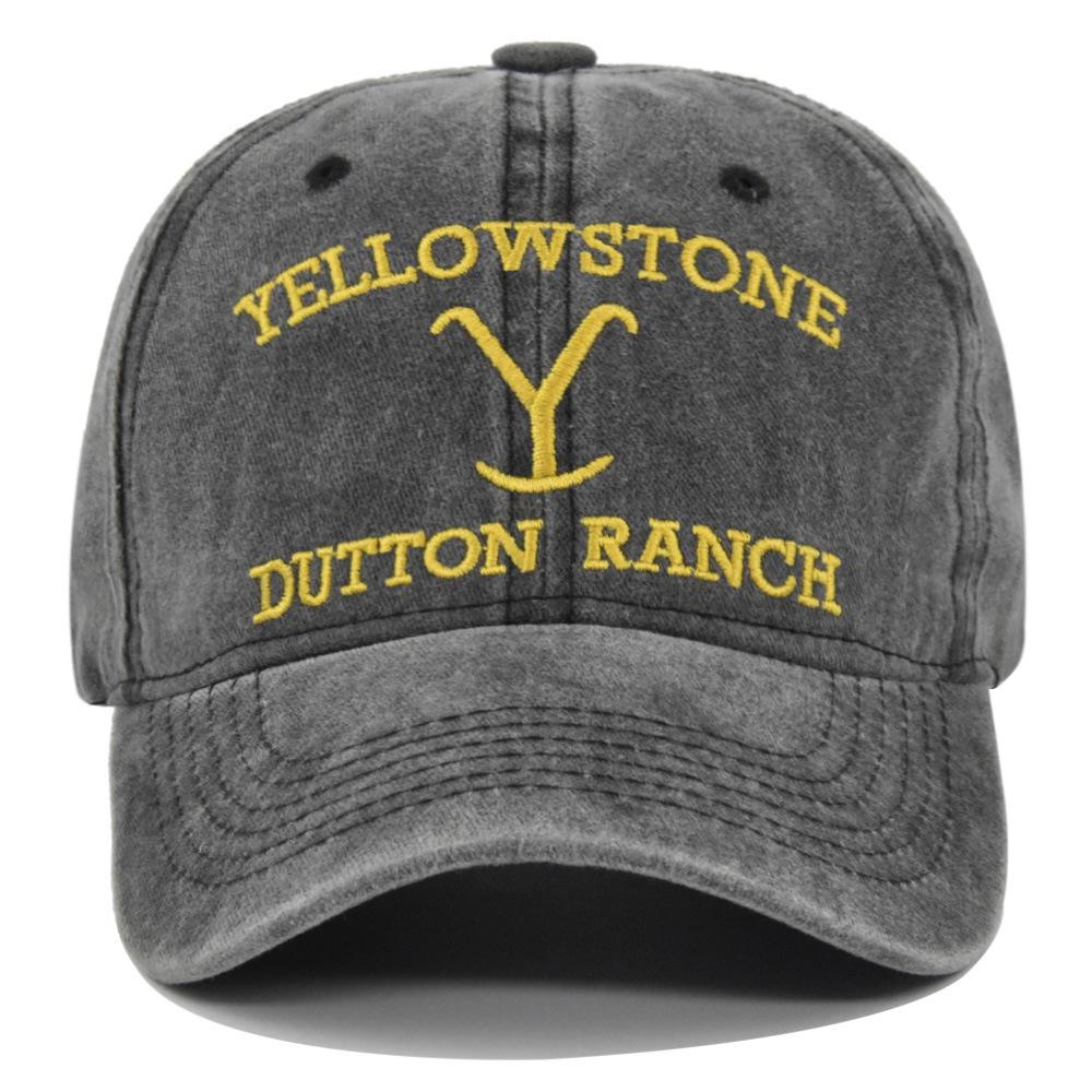 Yellowstone Embroidered Baseball Cap: Washed, Distressed Duckbill with Curved Brim