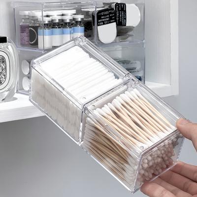 1 Cosmetic Storage Box, Swab Storage Box, Acrylic Swab Case, Makeup Pad Organizer, Powder Puff and Beauty Sponge Storage Box