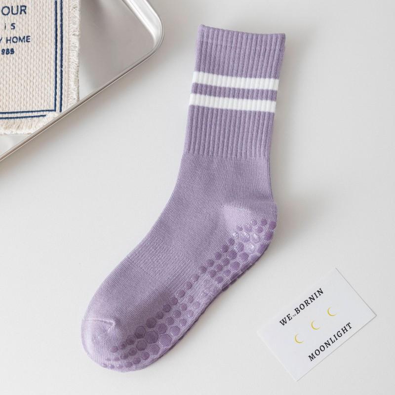 Womens Non-Slip Yoga Socks With Grip Dots Cotton-Polyester Blend Mid-Calf Length Seamless Knit Pilates Fitness
