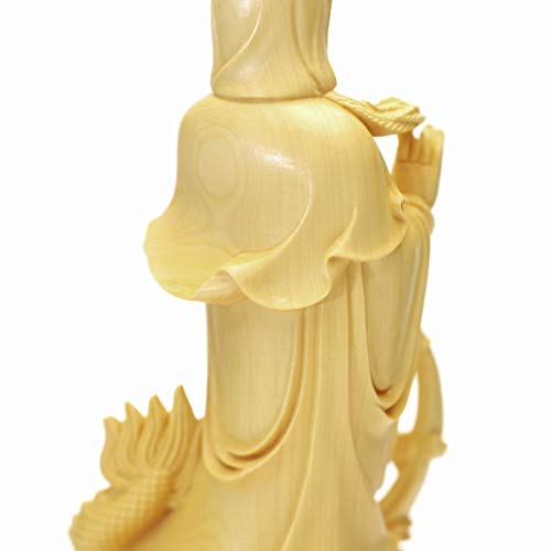 Dragon-riding Kannon Buddhist Statue, Approximately 17cm Tall, Natural Boxwood (Tsuge) Wood Carving, Dragon God, Dragon-riding Kannon, Dragon Kannon,