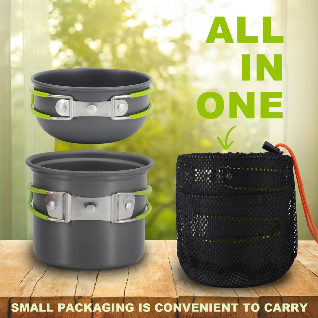 2pcs Non-Stick Cookware Set-Camping Hiking Backpacking Picnic-Includes Mess Kit Pot Knife Spoon Knife for Easy Outdoor Cooking