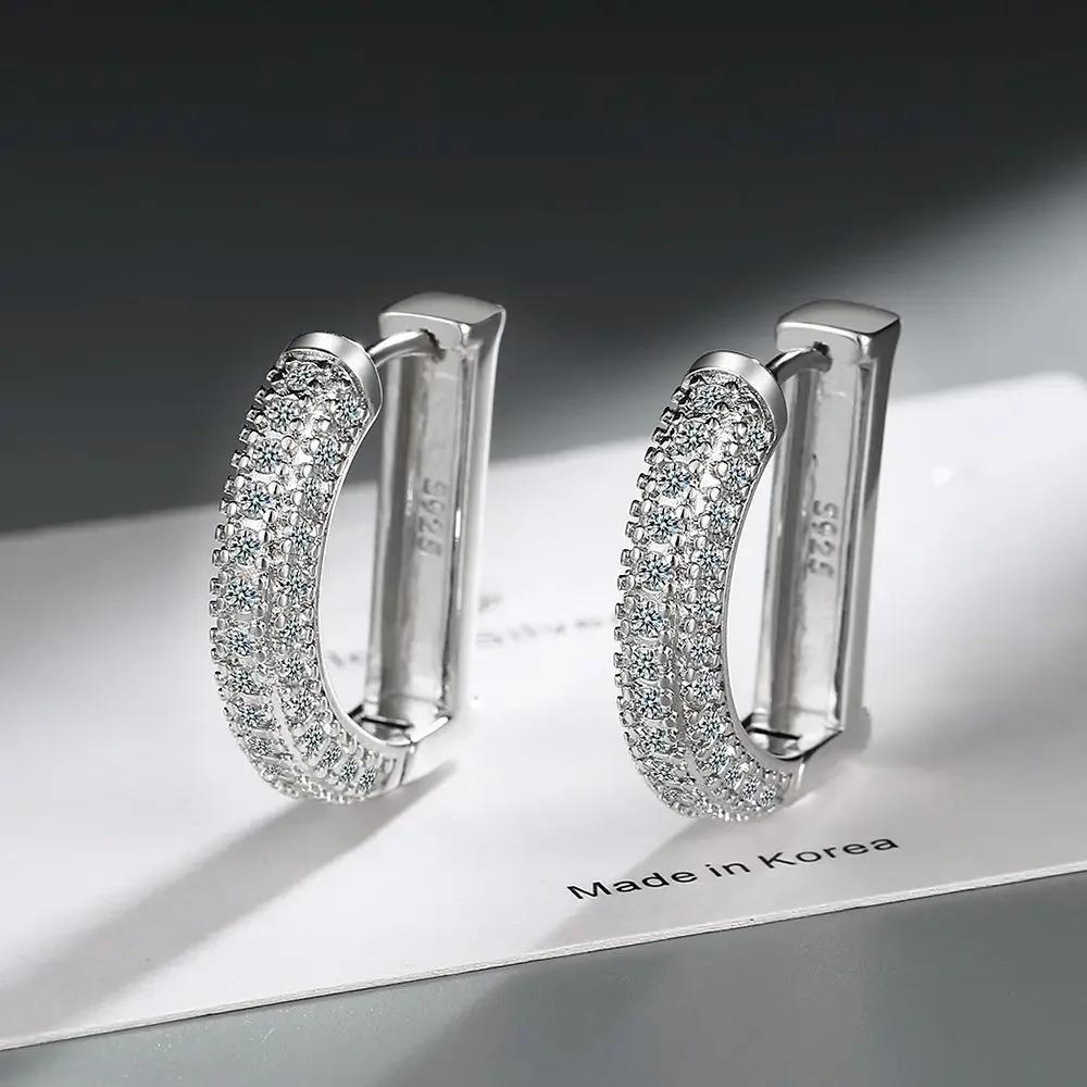 S925 Sterling Silver Real Moissanite Letter D Hoop Earring for Women Sparkling Lab Diamond Ear Buckle Fine Jewelry Gift