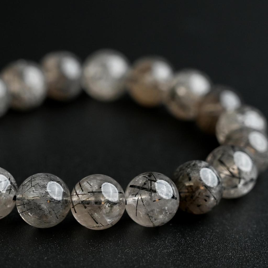 Eigado Black Smoky Rutilated Quartz Bracelet Tourmaline In 10mm 15cm Wrist Limited Natural Power Prayer Good Luck Feng Shui (Black Quartz), Stone,