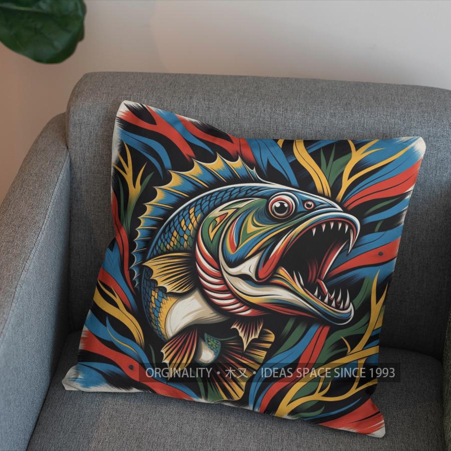 2D Colorful Fish Pattern Throw Pillow Cover Pattern Cushion Cover Suitable For Sofa Bedroom Car Pillow Cover