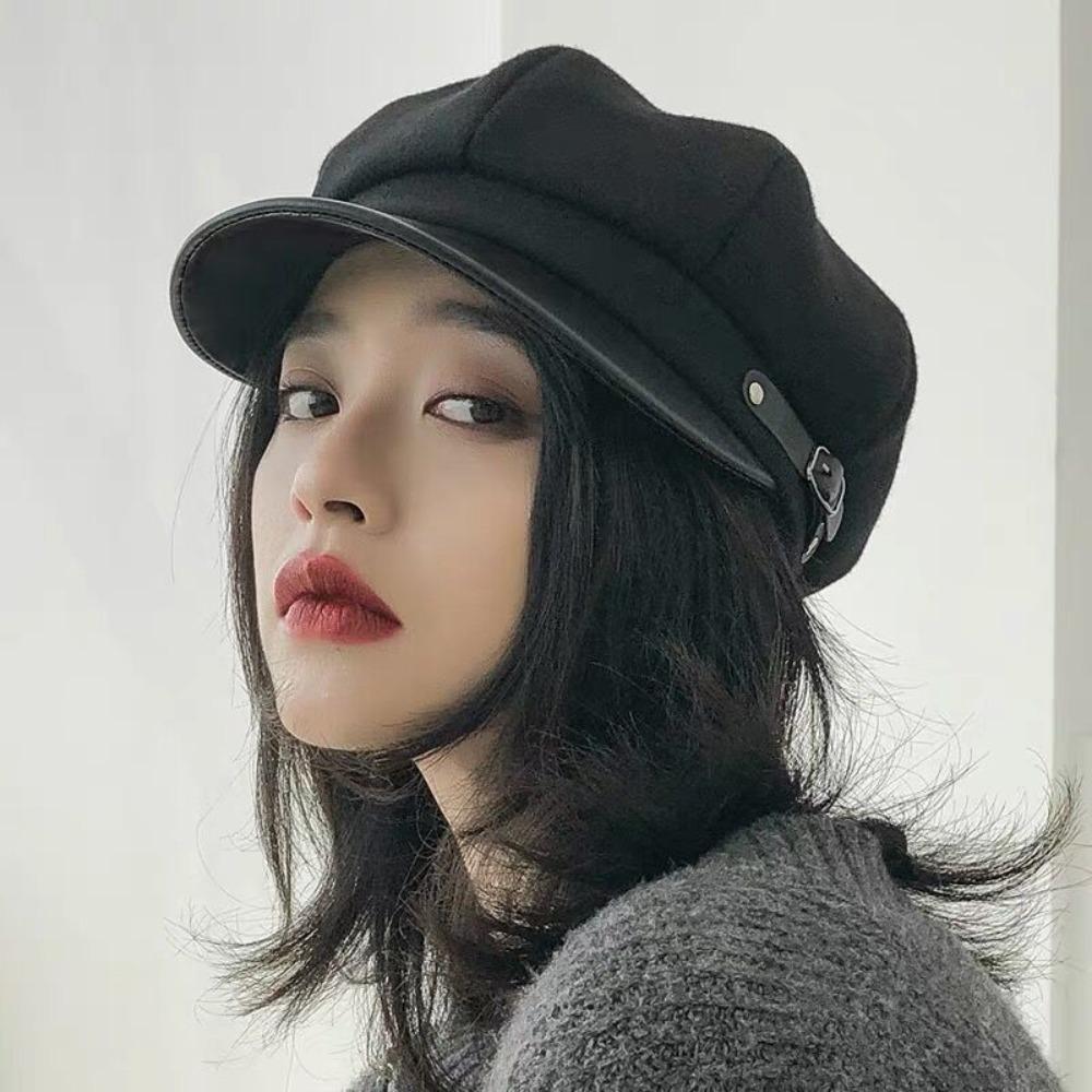 Keep Warm Women Octagonal Cap Korean Style Winter Painter Hat Retro Woolen Beret Ladies