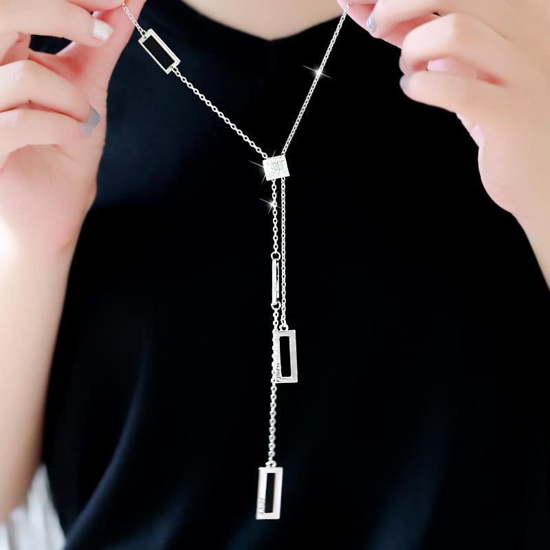New geometric square long necklace women's Korean light luxury personalized sweater chain temperament versatile neck accessories