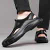 Herren Mesh Sandalen Sommer Neue Mode Pantoletten Outdoor Echtes Leder Rutschfeste Schuhe Strand Slip-On Sandalen Reise Hausschuhe