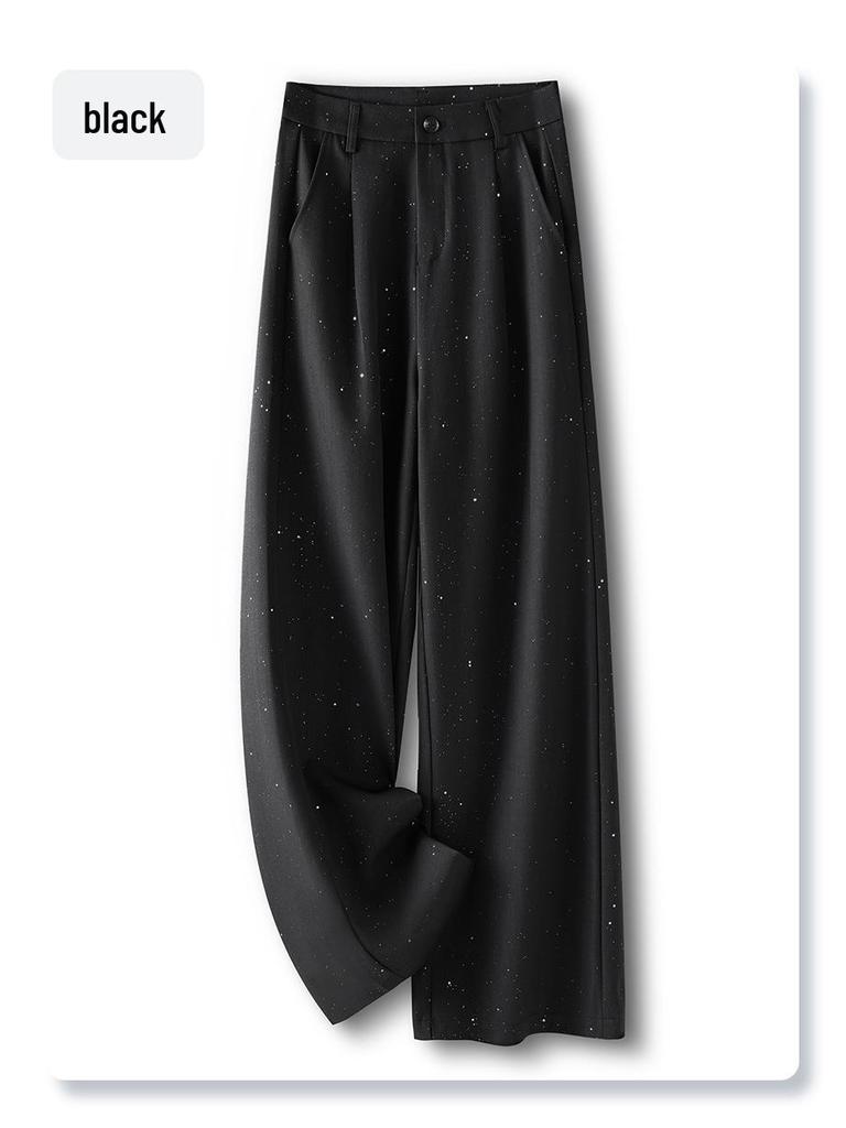 Women's Gray Wide-Leg Suit Pants: 2025 Spring/Summer Draping Straight-Leg Loose Trousers