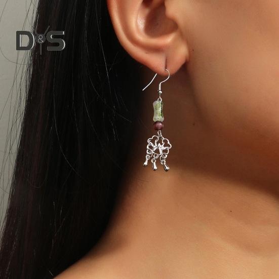 1 pár dámských visacích náušnic Dutý květ Vintage čínský styl Tvar bambusového kloubu Náušnice k Hanfu a Qipao Dlouhé střapcové visací náušnice