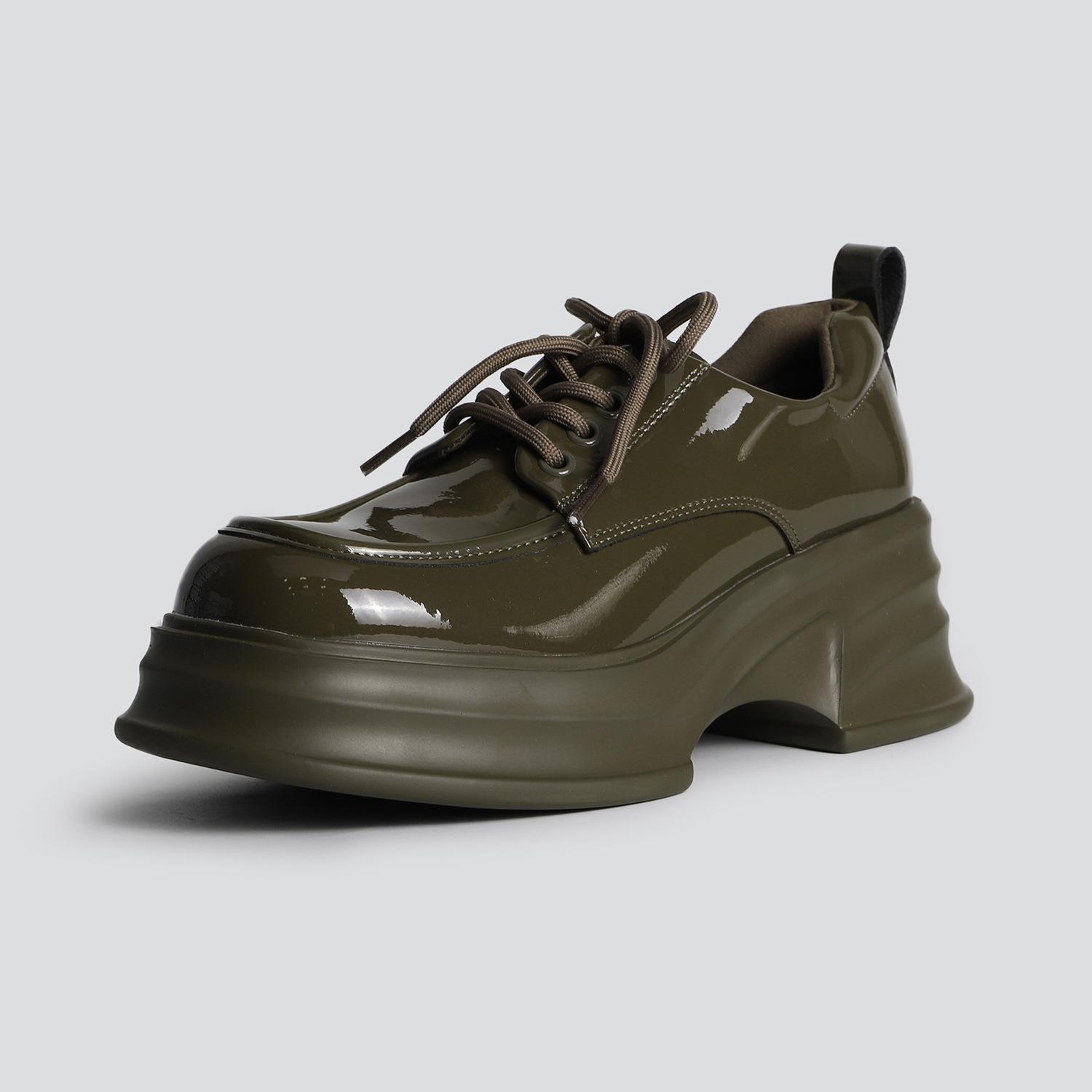 

Корейская версия универсальных туфель на толстой подошве в стиле «сладкий ветер» однотонного цвета на толстом каблуке из маленькой кожи для женщин 2025 весна новые повседневные удобные туфли 40 оливковое зеленый