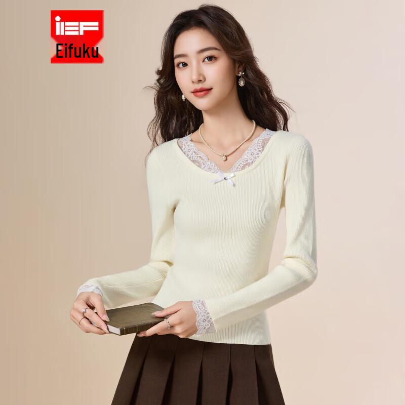 

IEF Французский Сладкий Вязаный Топ с Кружевной Отделкой One Size