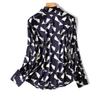 Women Long Sleeve Print Blouse Office Lady Autumn Fashion Turn Down Collar Tops Simple Silk Shirt Button Clothes 29961