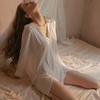 Sexy Einfarbig Einreihig Chiffon Shirts Frauen Vielseitig Laple Volle Hülse Transparent Bluse Frühling Sommer Sleepshirt