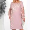 Plus Size Lace Patchwork Print Long Sleeve Dress for Women