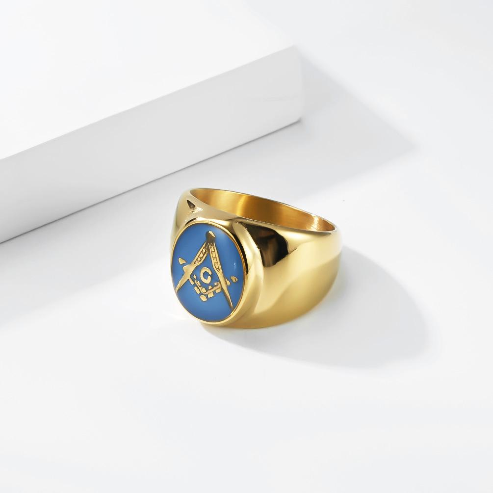 Anello AG Massonico 8K Oro e Blu Anello Timbro Vintage da Uomo 2026