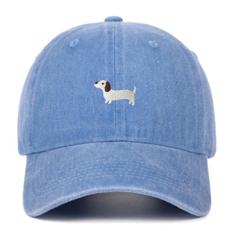 Dachshund Embroidered Baseball Cap - Unisex Korean Style, Wide Brim Hat One Size светло-синий