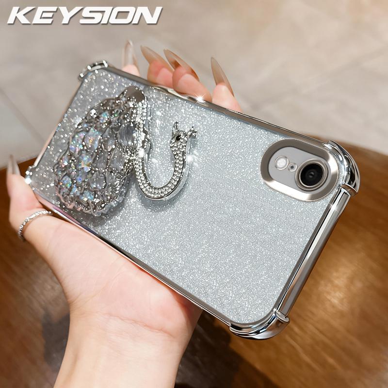 KEYSION Shockproof Plating Phone Case for iPhone XS Max Clear TPU Glitter Jewelled Swan Kickstand Back Cover for iPhone X XR