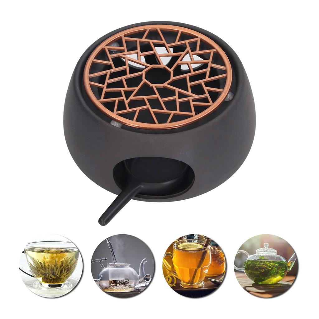 Teapot Warmer Base Ceramic Candle Heater Tea Coffee Milk Light Warmer with Purple Iron Pad for Home Black