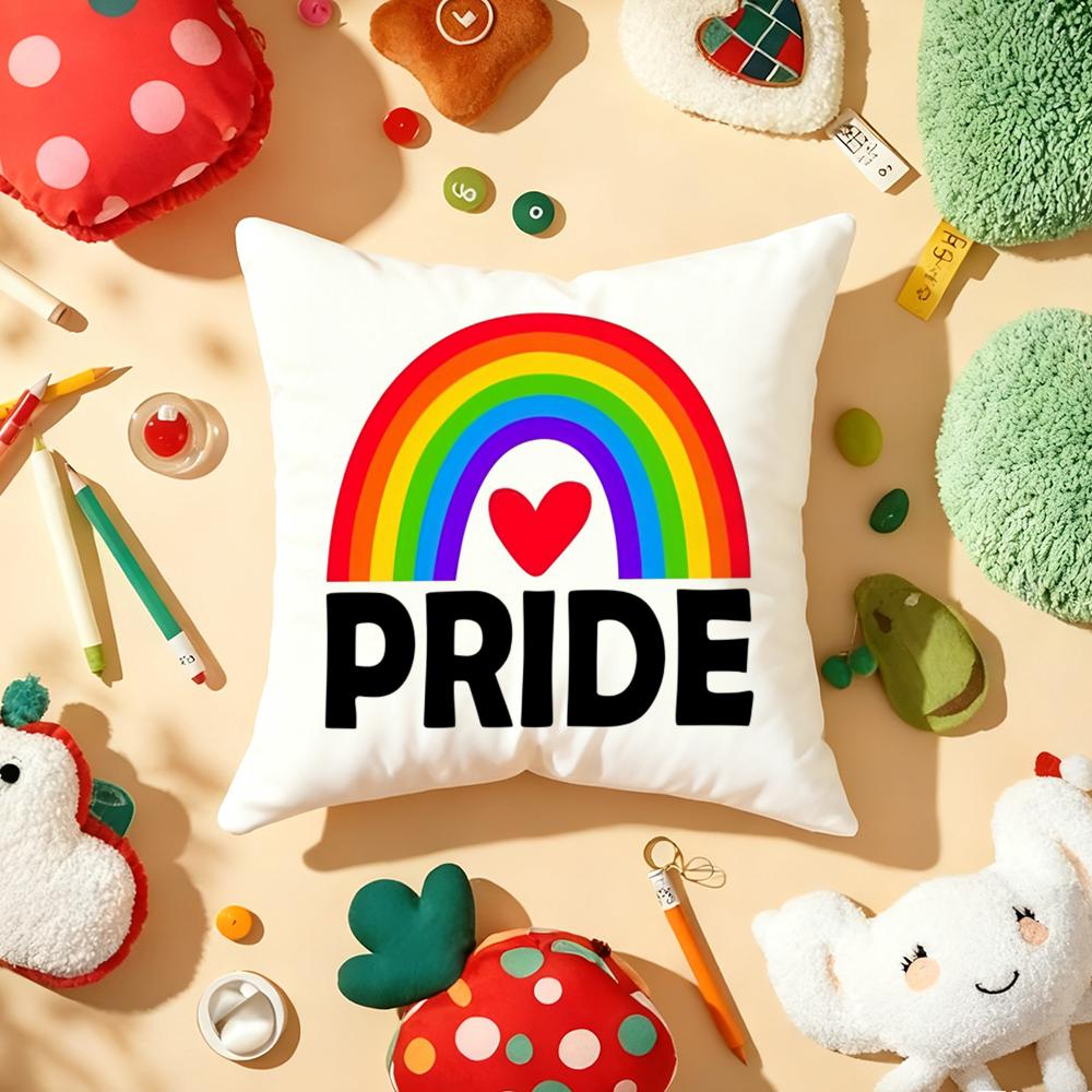 Pride Month Heart Cushion Cover Plush Fabric Soft Double-Sided Printed Sofa Warm Winter Home Child Gift Pillow Case