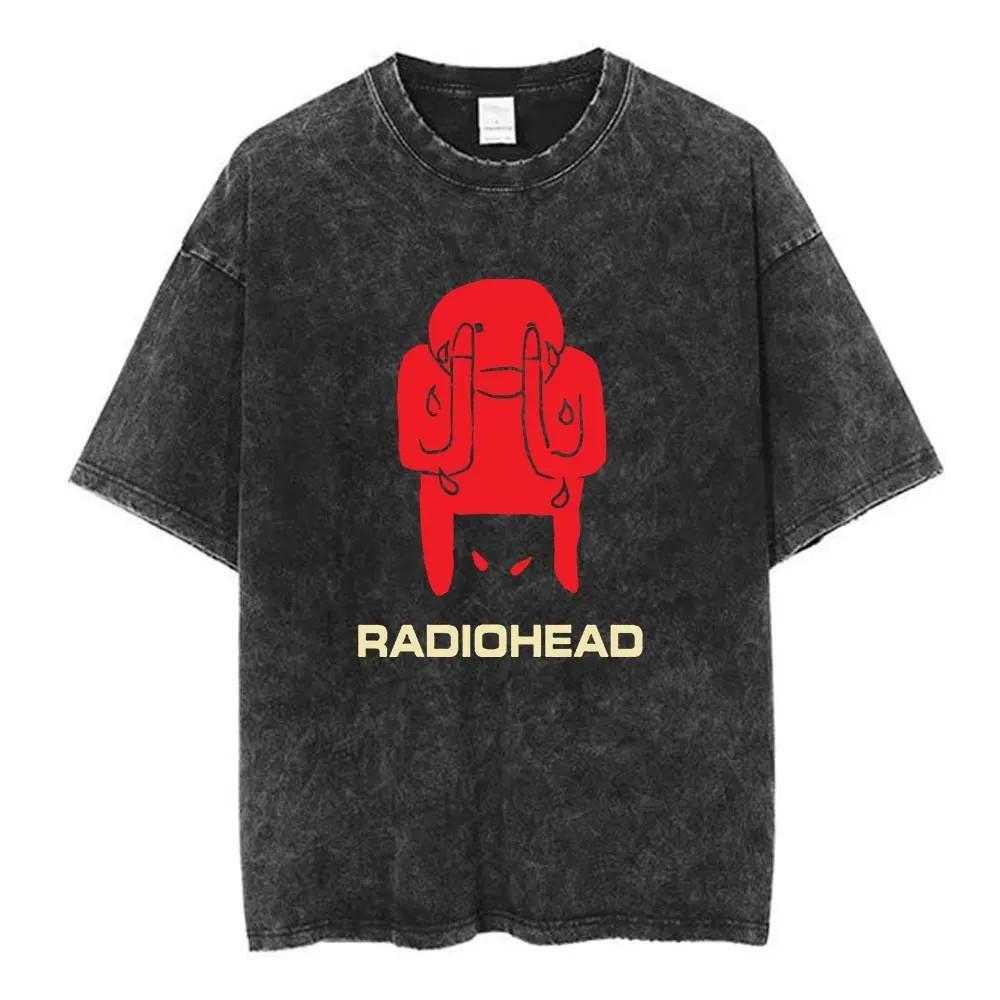 T-shirt Radiohead Lavata Vintage Uomo Donna Hip Hop Cotone Maglietta Band Musicale