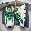 Fashion Chunky Sneakers Men Soft Sole Running Shoes Fashion Casual Leather Color Block Design Breathable Height Increased Platform Shoes