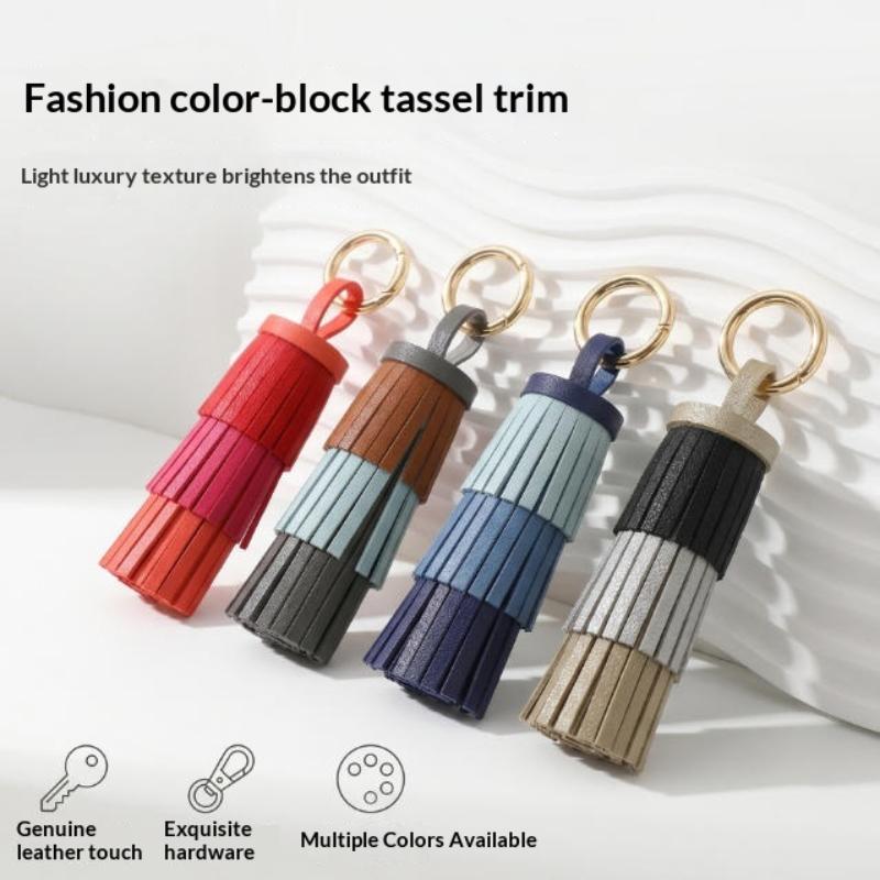 Handmade Bohemian Leather Tassel Keychain Colorful Decor Pendant for Beach Bag Key Summer Holiday Gift for Kids