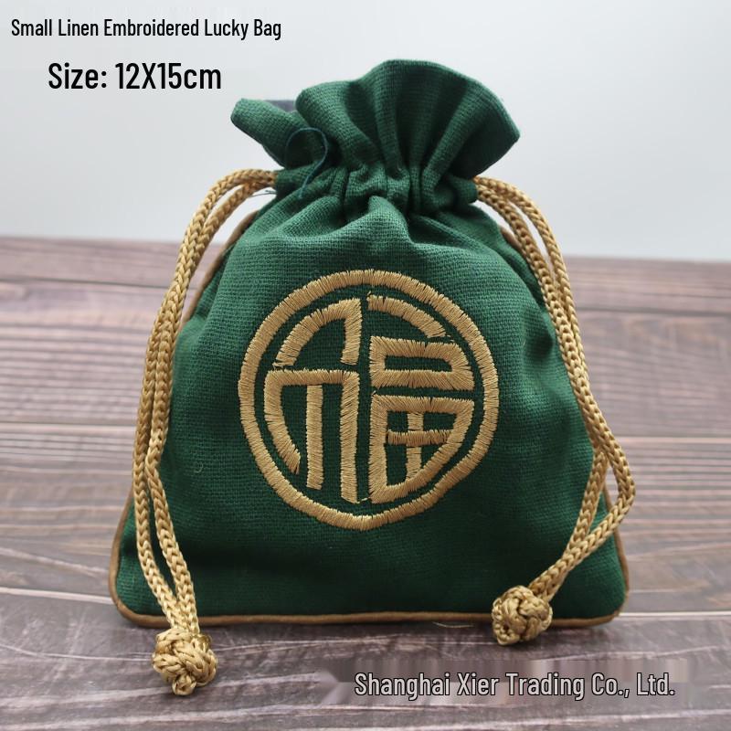 "Extra Large Embroidered Linen Drawstring Bag for Storage and Gifting"