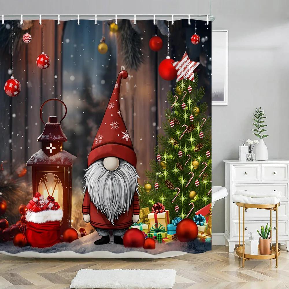 Funny Christmas Animals Shower Curtain Cute Puppy Dinosaur With Christmas Hat Flamingo Fabric Home Bath Curtains Bathroom Decor
