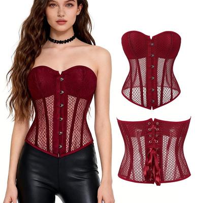 Women Court Style Breathable Mesh Shaping Bustier Top With Built In Cup