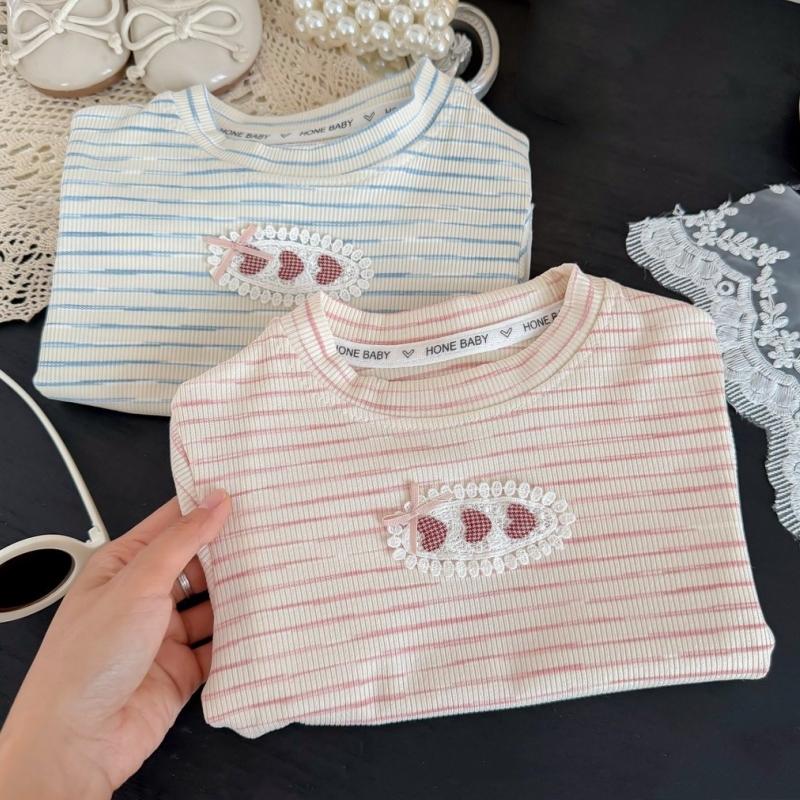 Summer Kids Girls Tees Cotton Lace T-shirt Loose Casual Sweet Short Sleeves Tops Infant Baby Girl Round Collar Tees Children Clothes