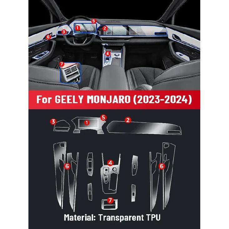 Anti-scratch Car Interior Center Console Media Dashboard Navigation TPU Protector Film For GEELY MONJARO  2024 Sticker