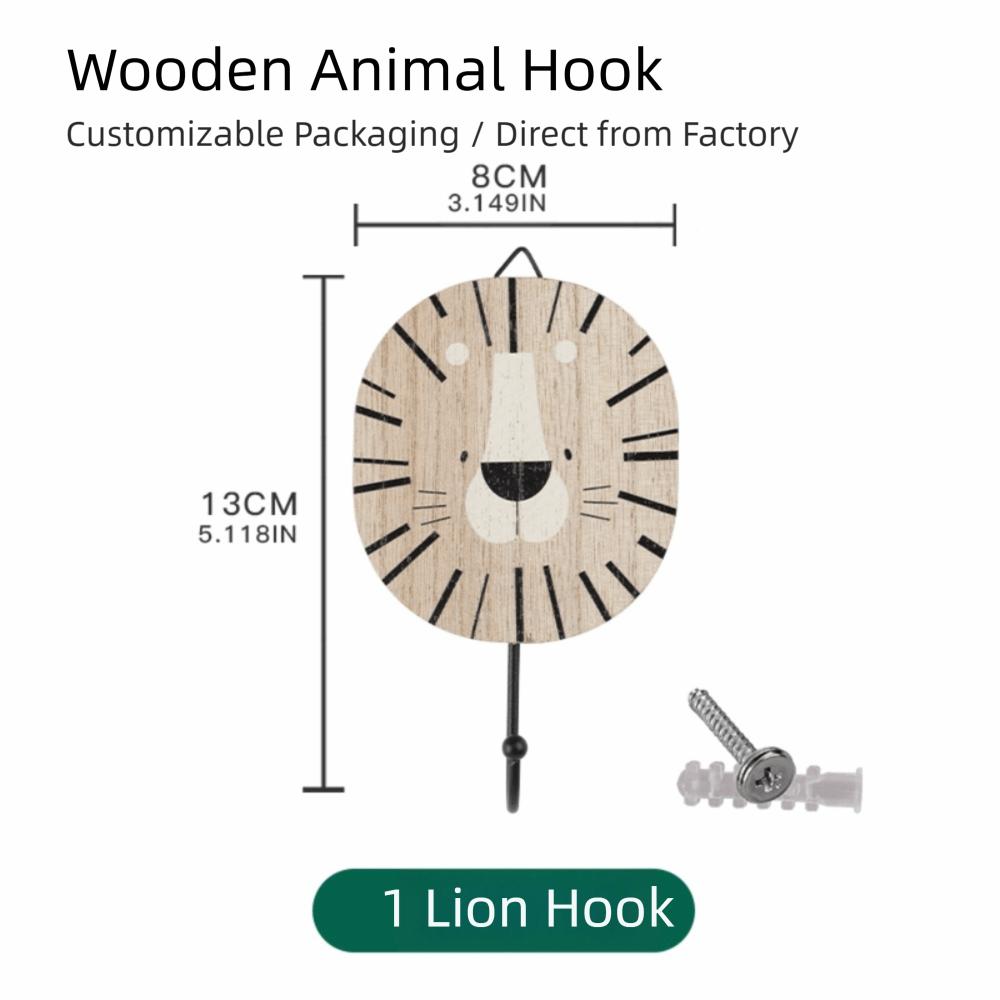 Hickory Wood Animal Hook Cute Design Wall-Mounted Hook Decoration Key Hanging Hook  Wardrobe
